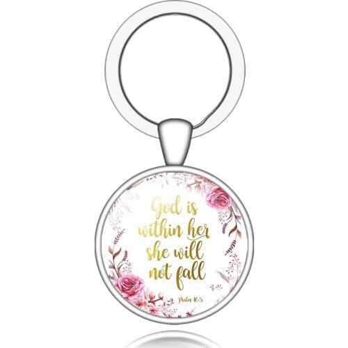 God Is Within Her. She Will Not Fall (psalm 46:5) Bible Quote Faith Keychain Keyring Bible Verse key chain Christian Party Gift