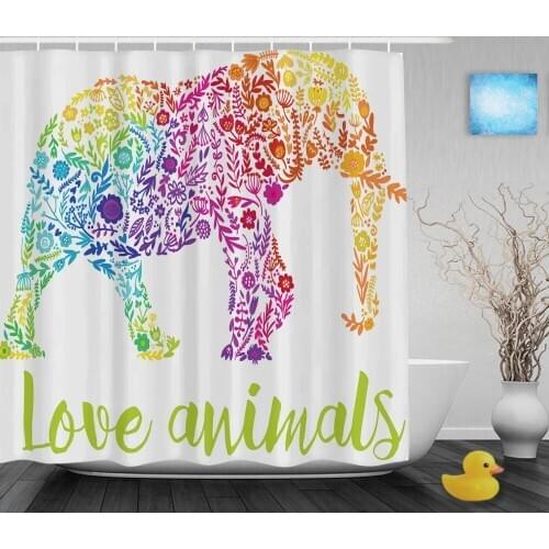 Colorful Elephant Decor Shower Cutains love Animals And Nature Bathroom Shower Curtains Polyester Waterproof Fabric With Hooks