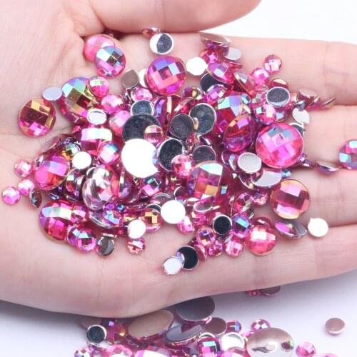 Acrylic Flat Back Round Shape Earth Facets Rose AB Colors Acrylic Rhinestone Glue On Acrylic Beads Decorate