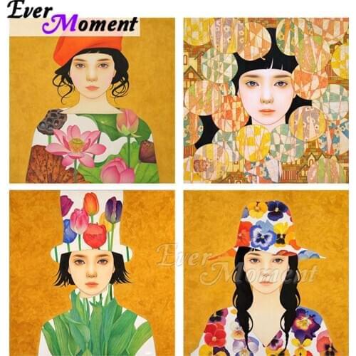 Ever Moment Diamond Painting Beautiful Girl Picture Full Square Diamond Embroidery Resin Drill Handmade Home Decoration ASF2124
