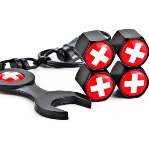 4pcs Fashion Flag Logo Wheels Valve Caps 1pc Wrench Tire Accessories for Volvo Xc90 S60 S80 S40 V50 Xc70 V40 Peugeot Citroen