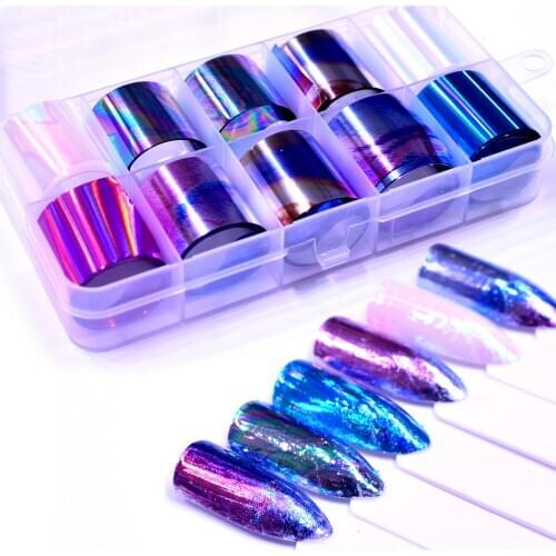 YZWLE Laser Rose Gold Matte Metal Foil Nails Holographic Flower Starry Sky Nail Foils Transfer Sticker DIY Manicure Decals