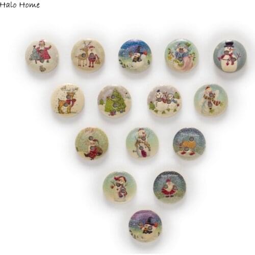Multicolor 50pcs 2 Hole Xmas Round Wood Buttons Decor Clothing Home Sewing Scrapbooking 15mm