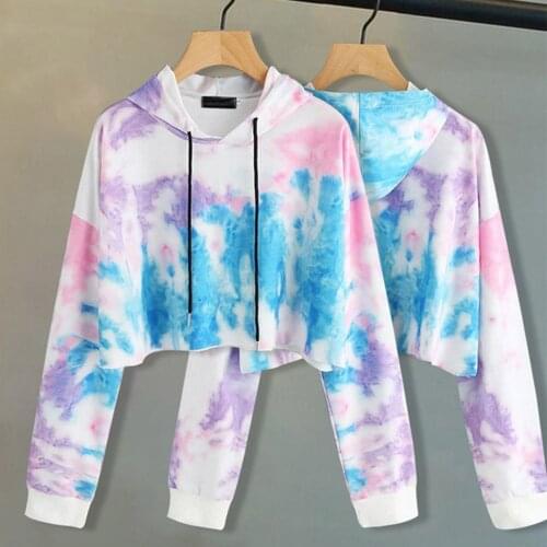 Fashion Women O-Neck Colorful Long Sleeve Hoodie Drawstring Sweatershirt Top