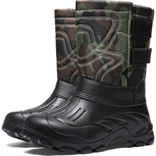 Men Boots Warm Plush Snow Boots Light Winter Boots Men Comfort Mid-calf Boots Fishing Shoes Platform Camouflage Male Shoes