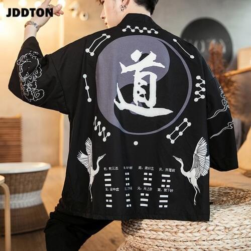 JDDTON Mens Kimono Fashion Jackets Cardigan Traditional Japanese Yukata Outerwear Samurai Haori Coat Male Casual Overcoat JE008