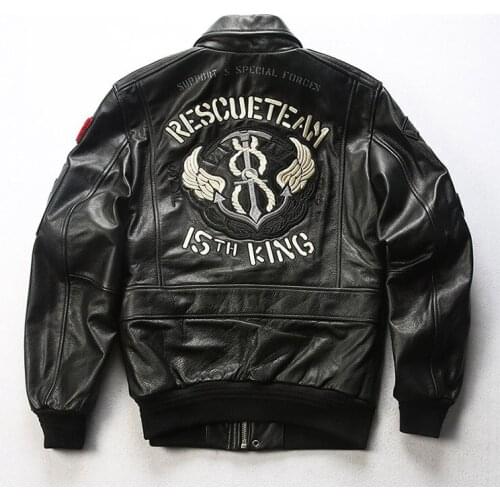 World War II Flight Suit Leather Jacket Mens Anchor Embroidered Lapel Fashion Urban Cowhide Jacket Brown Leather Jacket