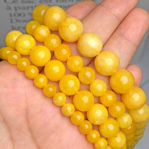 Natural Stone Beeswax Yellow Jades Beads Loose Spacer Beads For Jewelry Making DIY Bracelet Accessories 6 8 10 12mm Wholesale