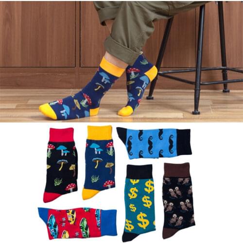 New Personality Creative Socks with Shark Beard Pattern Mens Socks Mid-to-high Tube Tide Socks Japanese Fashion