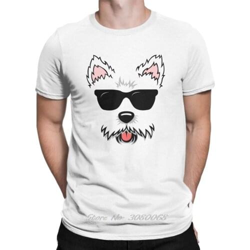 Novelty Cute West Highland White Terrier Dog Face With Sunglasses Westie Lovers Tshirt For Men Percent Cotton T Shirt
