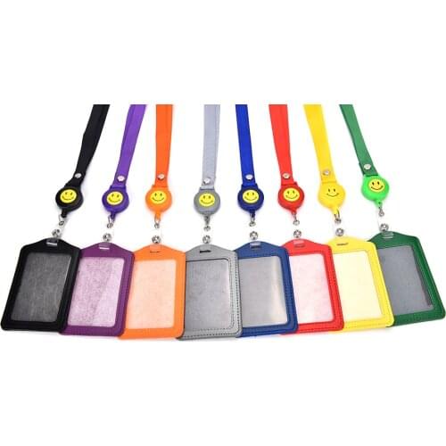New ID Card Holder Smile Face Reel Lanyard Name Credit Card Holders Bank Card Neck Strap Card ID Holders Identity Badge 2020