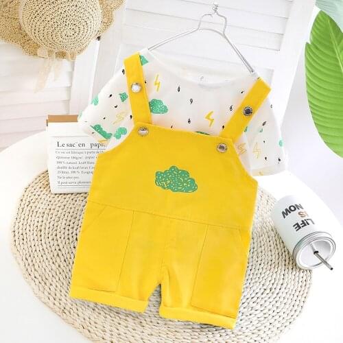 Baby clothes summer new cute cartoon cloud short-sleeved bib 2-piece suit casual suits for boys clothes for baby girls 0-4 years