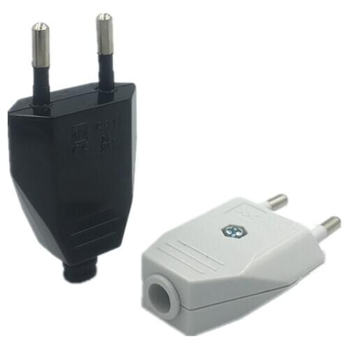 Wholesale black white 250v 2.5a euro power cable plug 2P polarity electrical male connector EU wired Electrode plug