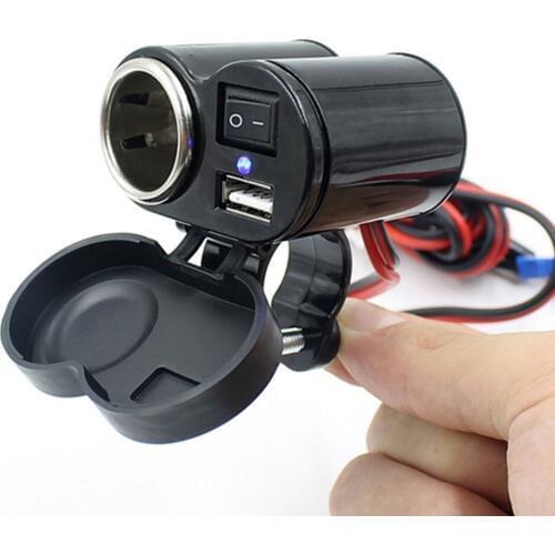 Portable Motorbike Power USB Charger Compatible FOR Phone MP3 GPS 12-24V Black