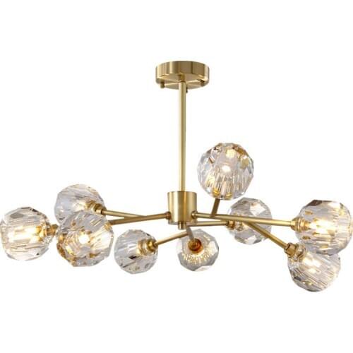 Post Modern Brass Light Luxury Gold Ball Chandelier Led Creative Restaurant Hotel Villa Bedroom Nordic Living Room Crystal Lamp