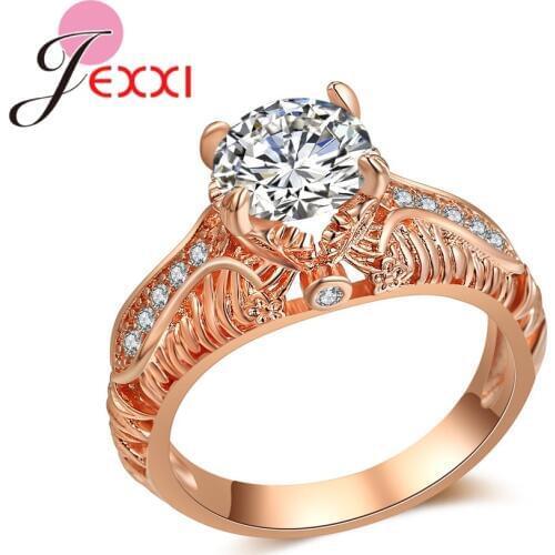 Simple Four Claws Round Austrian Crystal Wedding Rings Rose Gold Color Vintage Accessories For Women Girls Engagement