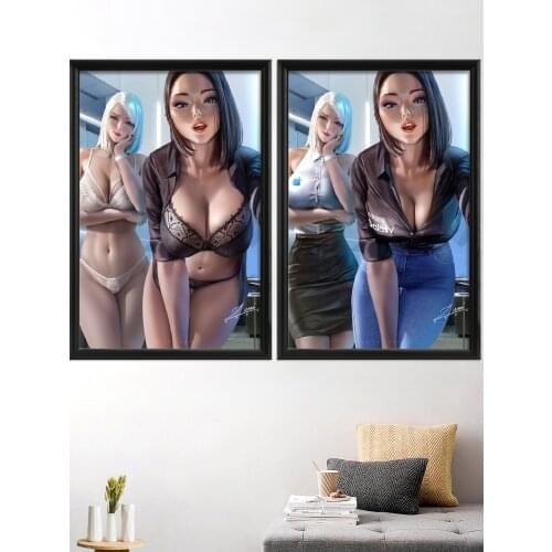 Sam Cartoon Anime Sexy Nude Phone Girl Art-Poster Wall Decor Living-Bedroom Silk Canvas Custom Home Picture Prints Decoration