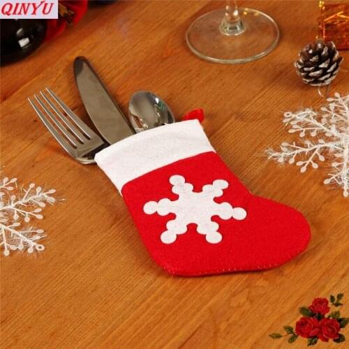Dinner Decor High Quality Knife Fork Tableware Bags Snowflakes Socks Shaped Knives and Forks Pockets Bags 8ZHH088