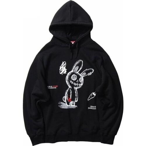 Men Hip Hop Hoodie Cartoon Graffiti Print Sweatshirt Harajuku Hurting Rabbit Cotton Pullover Casual Oversize Couple Streetwear