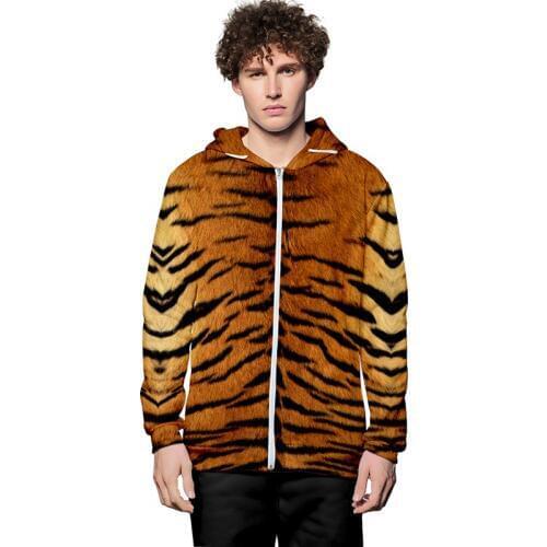 Hot Sale Animal Tiger Skin Costume Men Women Zipper Hoodies Jackets Tops Daily Casual Long Sleeve Pocket Hooded Sweatshirts Coat