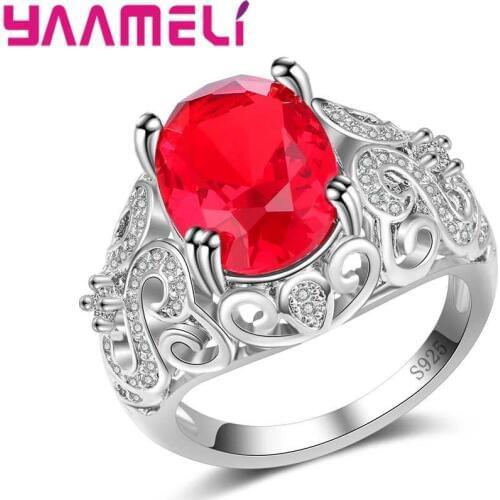 Vintage Retro Jewelry For Lady 925 Sterling Silver Finger Ring With Red Clear Zirconia Stone Elegant Party Gift Wear