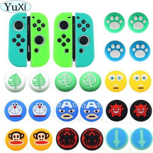 YuXi 2PCS Green For Nintend switch Joy Con Animal Crossings Thumb Grips Kawaii Leaf Type Silicone Case For NS Cat Paw Cute Cover