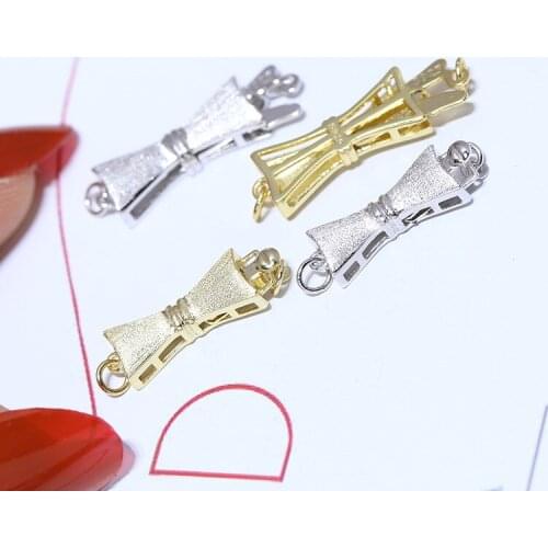 925 Sterling Silver Bow knot Jewelry Findings Necklace Bracelet Clasps and Hooks Jewellery Accessory Parts Settings, 3pcs/lot