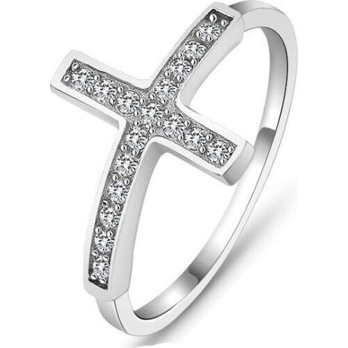 Cross vintage rings for women Fashion jewelry silver plated ring classic cz design wholesale sideways ring JEWELLRY