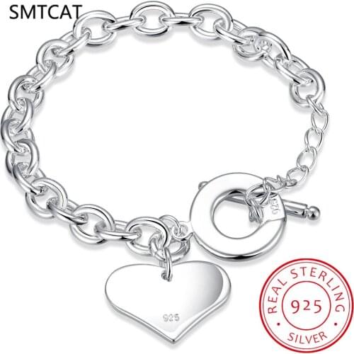 Hot Sale 925 Sterling Silver Lucky Bracelet Cuff Fashion Love Heart Chain Bangle Women Ladies Girls Jewelry Pulseiras Mujer Gift