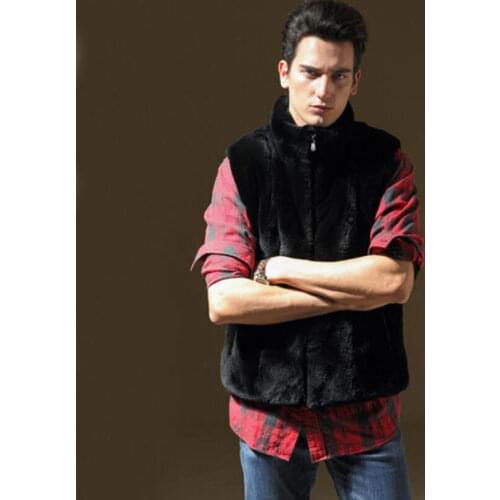 Best selling!2018 new winter men faux Rex thick warm wool vest Black fashion leisure men mandarin collar fur waistcoat Plus Size