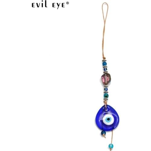 EVIL EYE Glass Water Drop Blue Turkish Evil Eye Wall Hanging Braided Rope Chain Bead Decoration for Home Living Room Car BE259