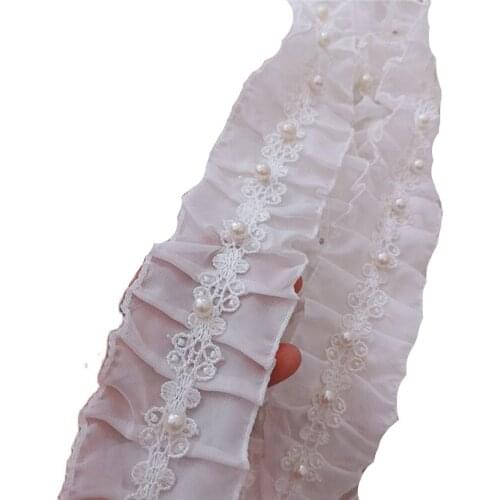 1Yards Embroidery Tulle Beaded Lace Fabric 5cm Wide Lace Trim Ribbon Beaded Fabric Chiffon Lace Collar For Sewing dentelle L24