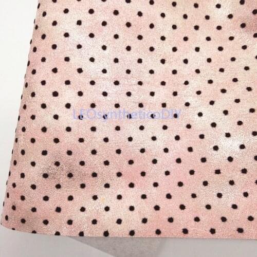 1PC 21X29CM Pink Metallic Synthetic Leather Fabric with Flocking Black Dots For Making Bows LEOsyntheticoDIY T447B