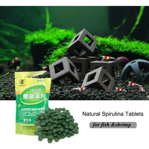 100g Natural Organic Spirulina Aquarium Pills Fish Tank Tropical Catfish Wafer Fish Forage C42 Multi-vitamin Health Food for Aqu