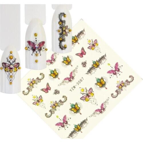 FWC 12 Designs Summer Colorful Silder Designs Nail Art Sticker Watermark DIY Butterfly Colorful Tips Nail Decals Manicure Tools