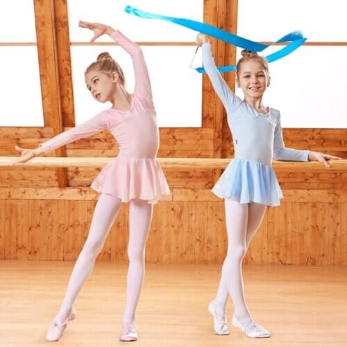 2018 New Childrens Dance Dress Long Sleeve Kids Dance Training Dress Girls Soft Yarn Lace Ballet Dancing Suit B-6388