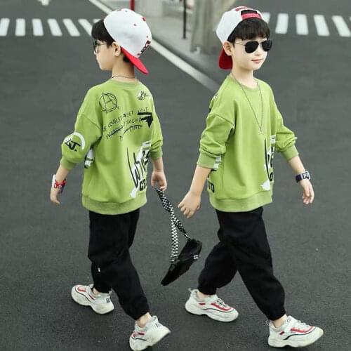 2021 Kids Clothes Boys Baby Clothes Cotton Children Letter Tracksuit Jacket Hoddied + Sport Pants 4 5 6 7 8 9 10 11 12 years