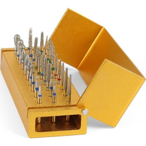 30Pcs Diamond Burs Drill + Disinfection Block High Speed Handpieces Tools Holder For Teeth Whitening