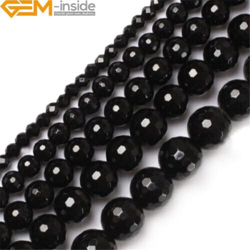 4-20mm Natural Stone Round Faceted Black Agates Beads For Jewelry Making 15inch DIY Loose Trinket