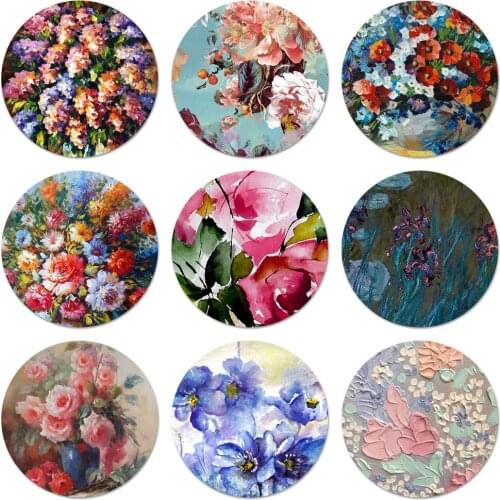 58mm oil painting flowers Icons Pins Badge Decoration Brooches Metal Badges For Backpack Decoration