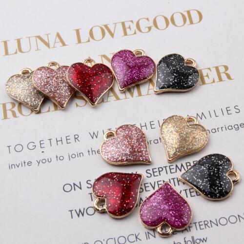 5 Color Shiny Glitter Heart Pendant Charms DIY Korean Jewelry Accessories Gold Drip Oil Making Material For Bracelet,Earrings