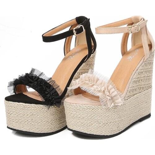 Wedges Heel Sandals Women Summer 15 Cm lace super high Heels Sexy Banquet Nightclub Platform comfortable Sandals wedding shoes