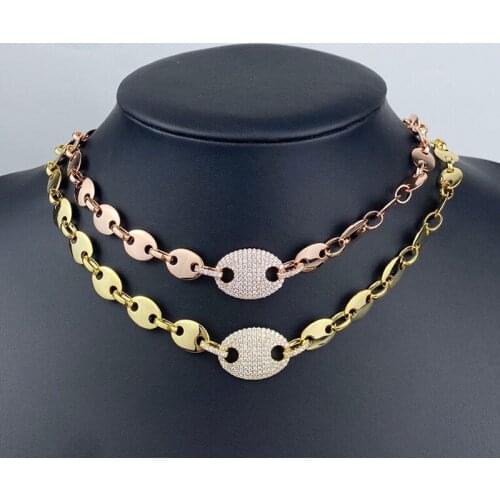 SLJELY Top Quality Luxury Pure 925 Sterling Silver Yellow Gold Color Chain Grain De Cafe Necklace Micro Zirconia Women Jewelry