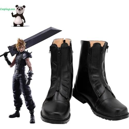 Final Fantasy VII FF7 Cloud Strife Black Cosplay Shoes Long Boots Leather CosplayLove For Halloween Christmas