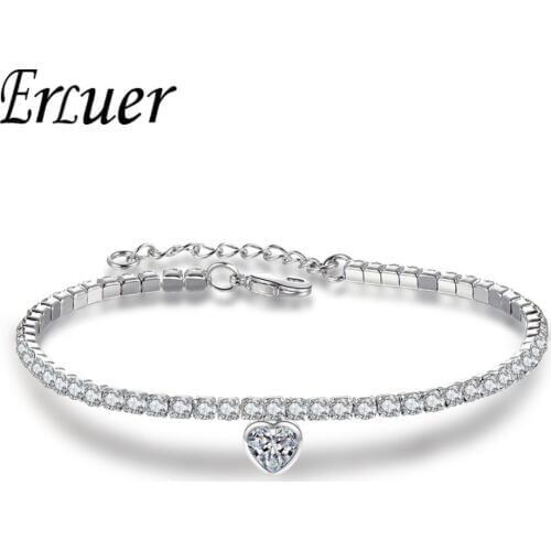 ERLUER love Heart fashion Bracelets & Bangles Cubic Zirconia elegant Trendy Silver Color wedding Bangles for women Jewelry