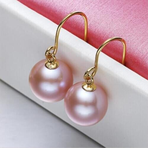 Gorgeous10-11mm south sea round pink pearl earring 14k