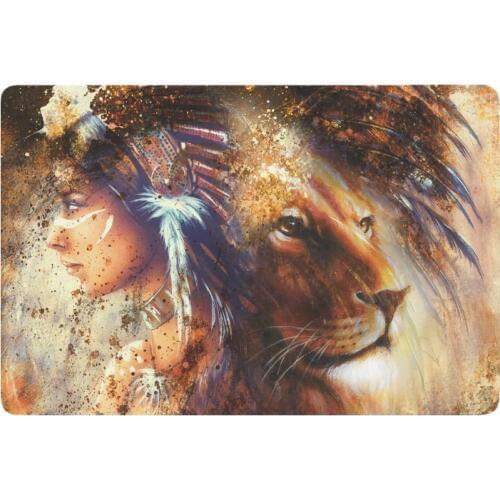 Indian Woman Wearing Feather Headdress with Lion Head Anti-slip Door Mat Home Decor, Tribal Ethnic Indoor Outdoor Doormat