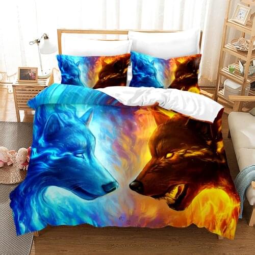 Ice And Fire Wolf Bedding Set Single Twin Full Queen King Size Ice Fire Wolf Bed Set Childrens Kid Bedroom Duvetcover Sets 3D