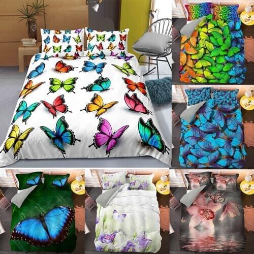 Butterfly Print Bedding Set Duvet Cover 2/3Pcs Bedclothes Single/Twin/Double/Full/Queen/King Size