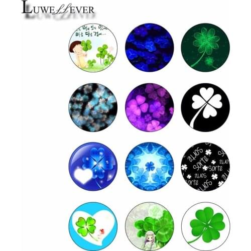10mm 12mm 14mm 16mm 20mm 25mm 339 12pcs/lot Clover Mix Round Glass Cabochons Jewelry Findings 18mm Snap Button Charm Bracelet